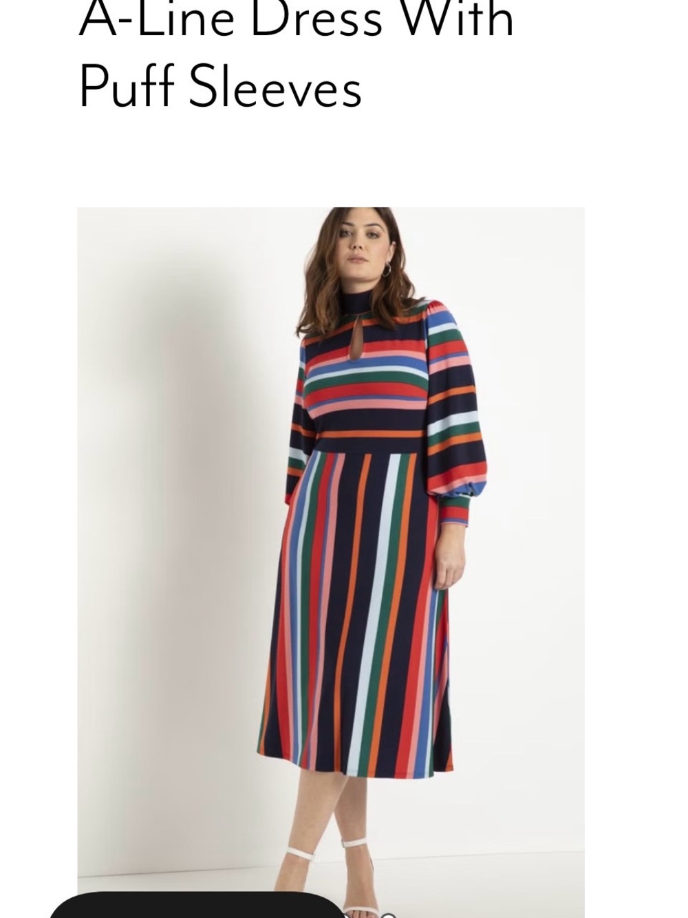 Eloquii Plus size Striped A-Line Puff Sleeve Dress in Multi-Color